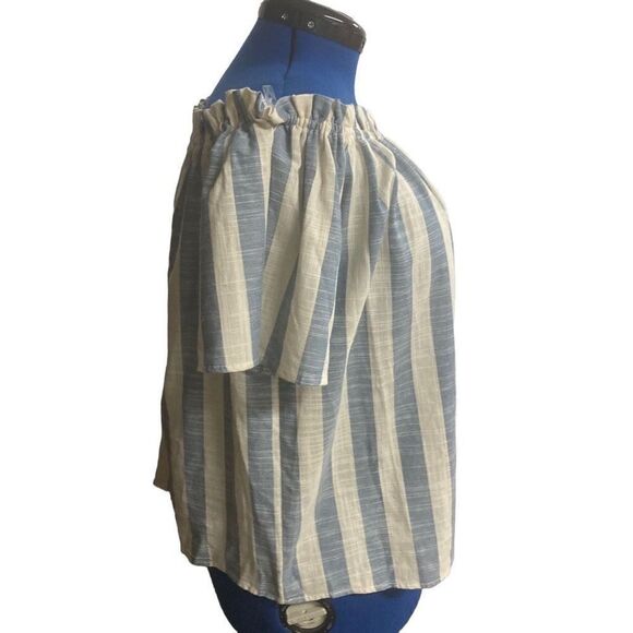 LOVE IN Women’s Off/On Shoulder Top Blue & White Striped Size Small Oversized - Picture 2 of 11
